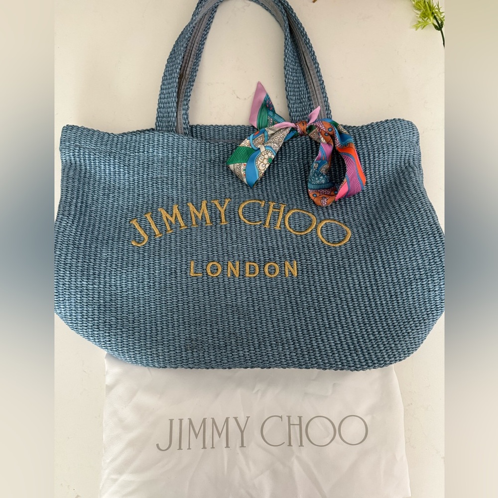 JIMMY CHOO embroidered-logo woven tote/shoulder bag in blue - WORN ONCE - Picture 11 of 11
